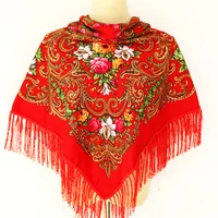 new fashion women printed square shawl russian women wedding scarf retro style lady tassel ethnic paisley cotton autumn scarf