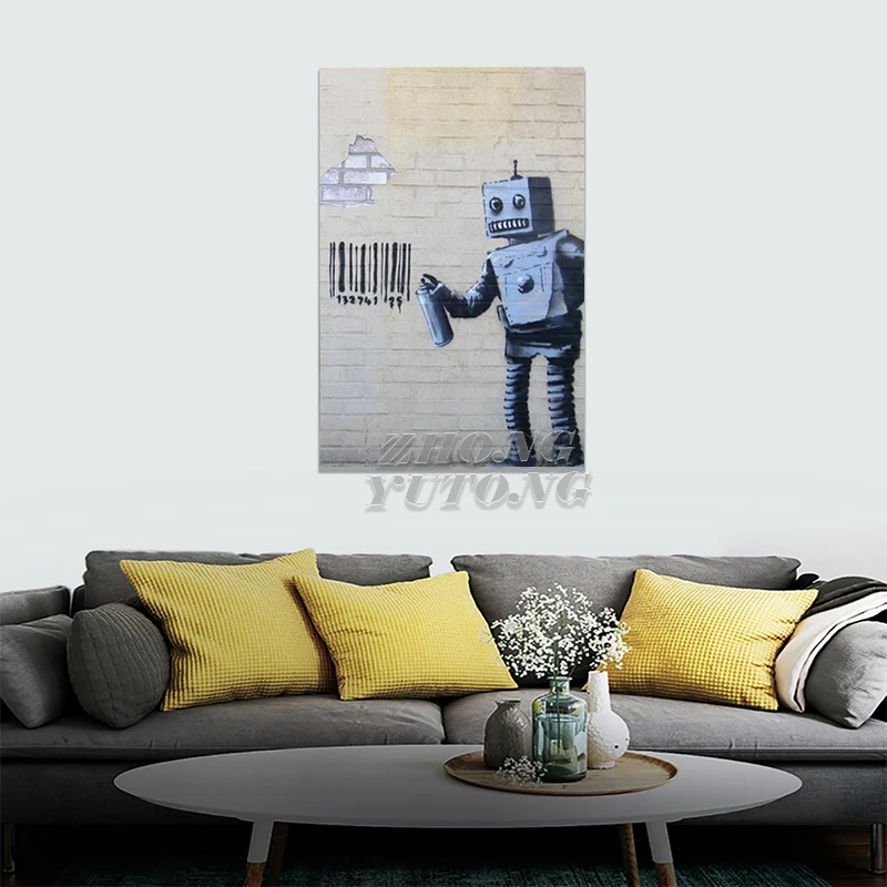 Бэнкси робот штрих код этикетки плакаты и принты Холст Картина настенное