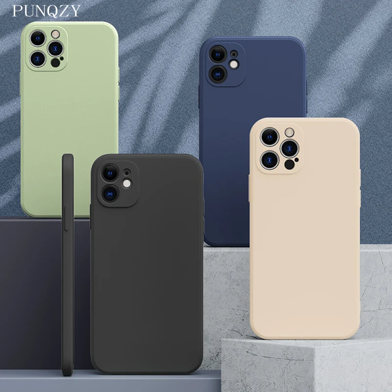 

PUNQZY Candy Color Straight Edge Cube Liquid Plus Velvet Protect Case For Iphone 13 11 12 PRO MAX 7 8Plus 11 XR XSoft TPU Cover