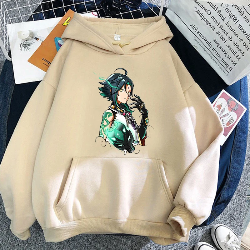 

Genshin Impact Xiao Hoodie Black White Graphic Women Kawaii Couple Clothes Harajuku Streetwear Gothic Vintage Loose Sweatshirts