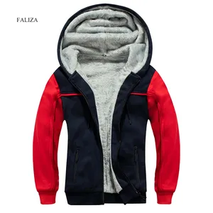 FALIZAзимняя мужская толстовка с капюшоном из плотного флиса, Лоскутная толстовка на молнии с капюшоном, Повседневная теплая уличная одежда в стиле хип-хоп, европейский размер W18