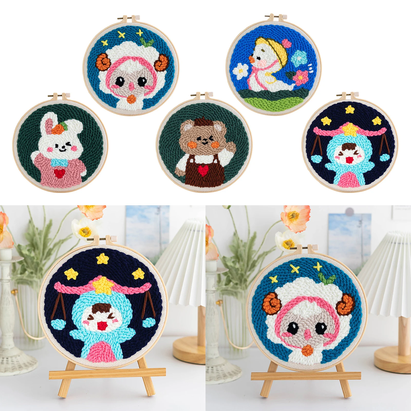 

Стартовый набор с иглой для пробивки, набор для начинающих с мультяшным рисунком, с вышивкой и кольцом 6 дюймов, подарок для детей и взрослых