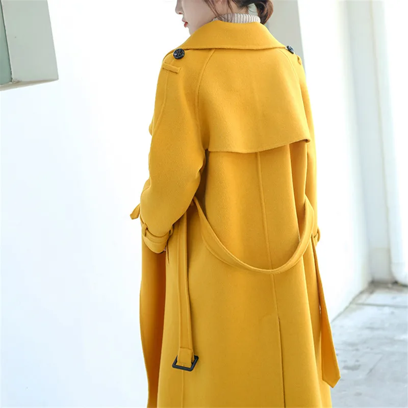 ALKMENE winter new double-faced cashmere coat women's long coat double-breasted woolen coat female cashmere coat