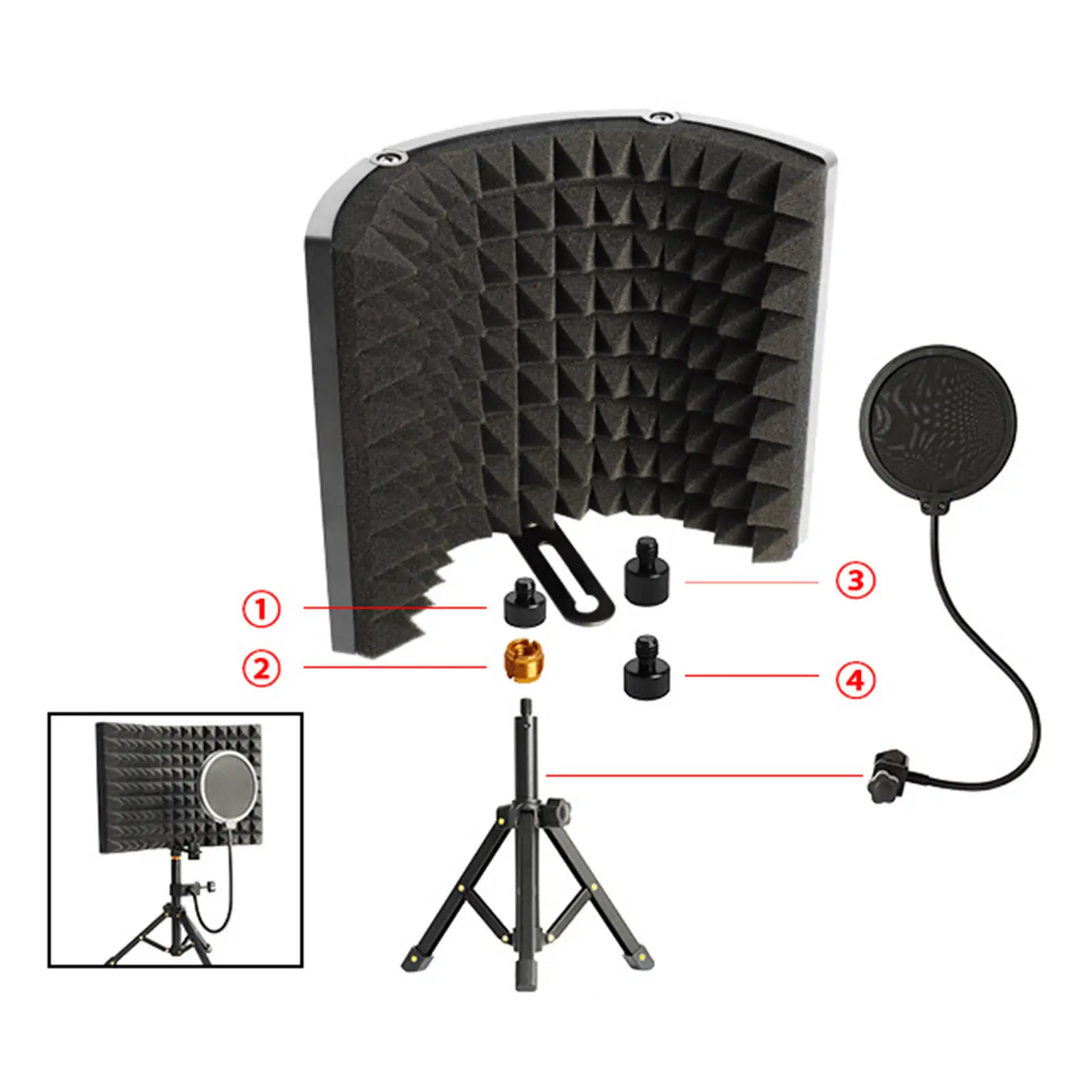 Microphone Isolation Shield 3 Panel with Stand Sound-proof Plate Acoustic Foams Panel Foam for Studio Recording Vocals