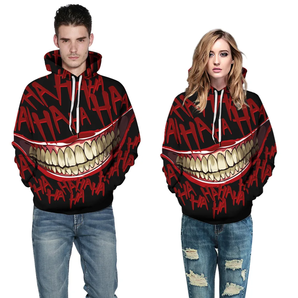

GothGotik Gothic Clown Print Unisex Hoodie Sweatshirt Couples Loose Plus Size Halloween Casual Streetwear Autumn Winter Sweater