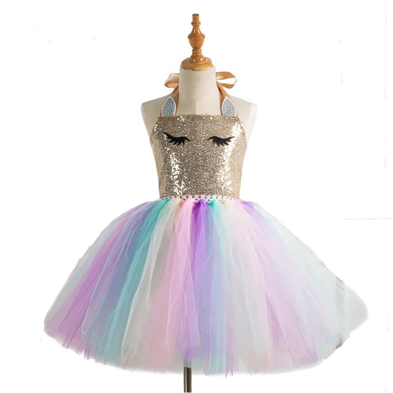 

Hot Free Wings Colorful Sequins Mesh Princess Dresses Girls Clothes Sets Cute Unicorn Dress+Wing 2Pcs Fashion Girl Clothes Sets