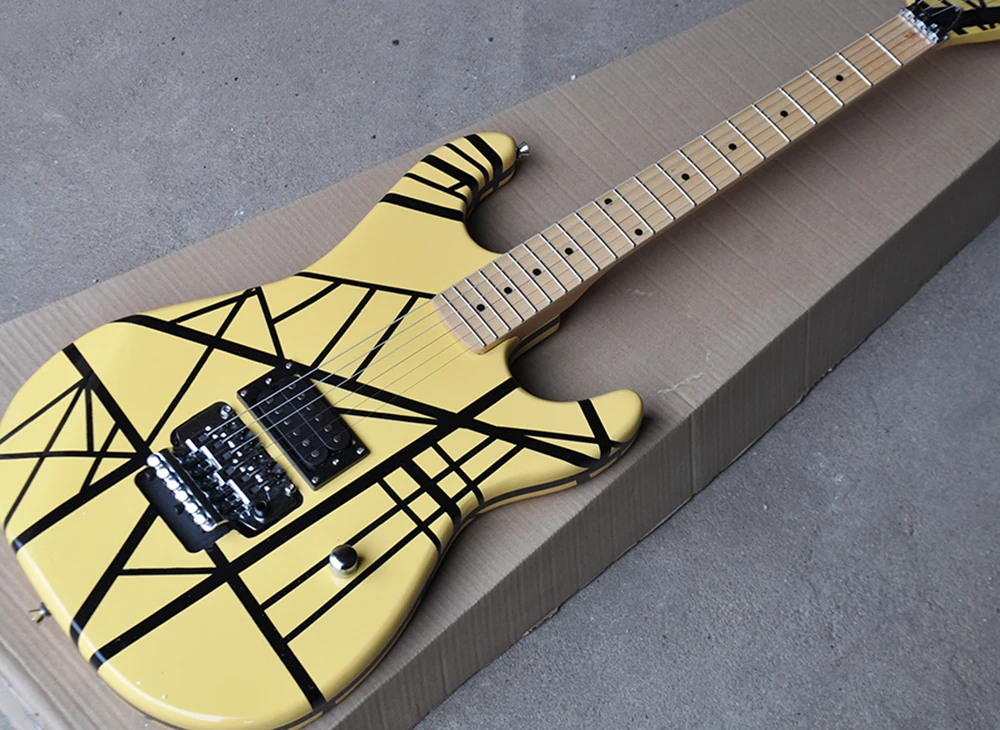 Электрическая гитара в желтую полоску с тремоло Кленовая подставка 22 ладами