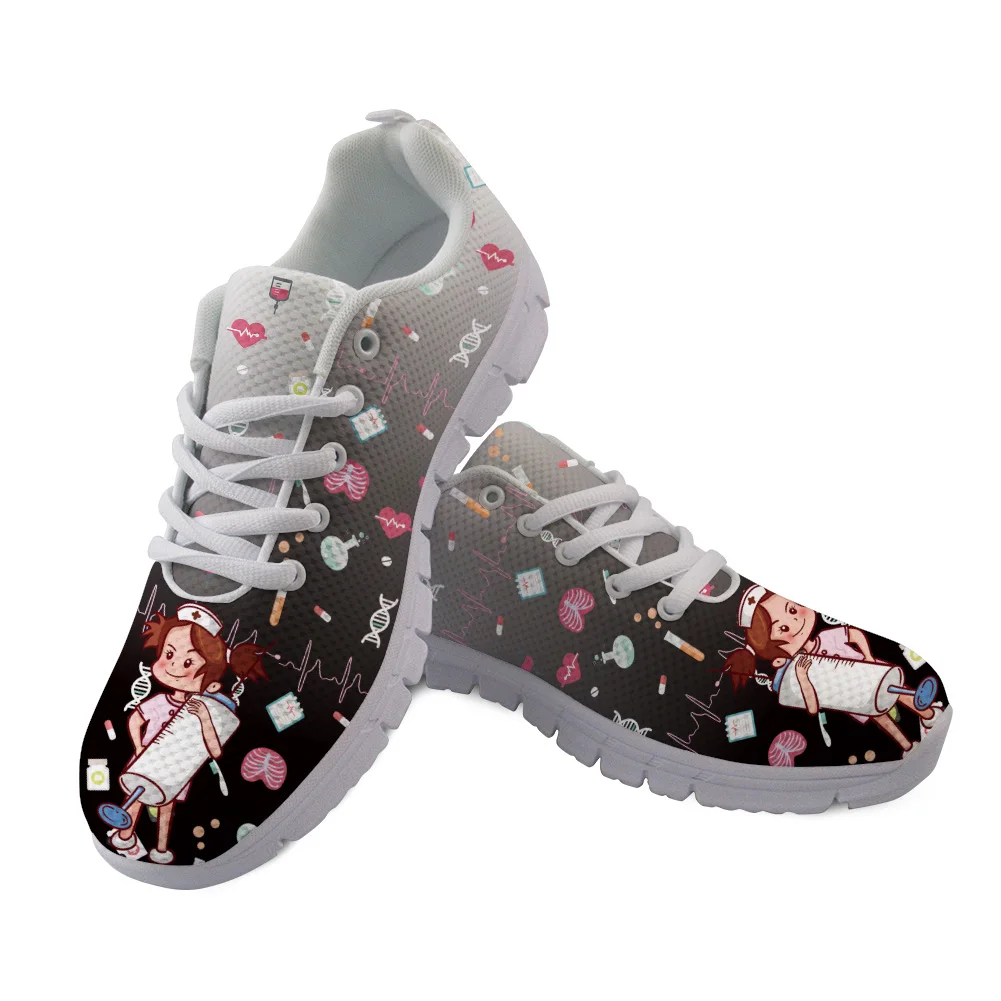 

Cute Cartoon Nurse Pattern Casual Shoes for Women 2021 Mesh Sneakers Nursing Comfortable Lace Up Flats Shoes for Female Girls