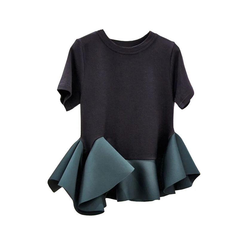 

Korean 2021 Summer New Irregular Fungus Waist Ruffled Hem Short Short Sleeve T Shirt Top Women Summer Aesthetic