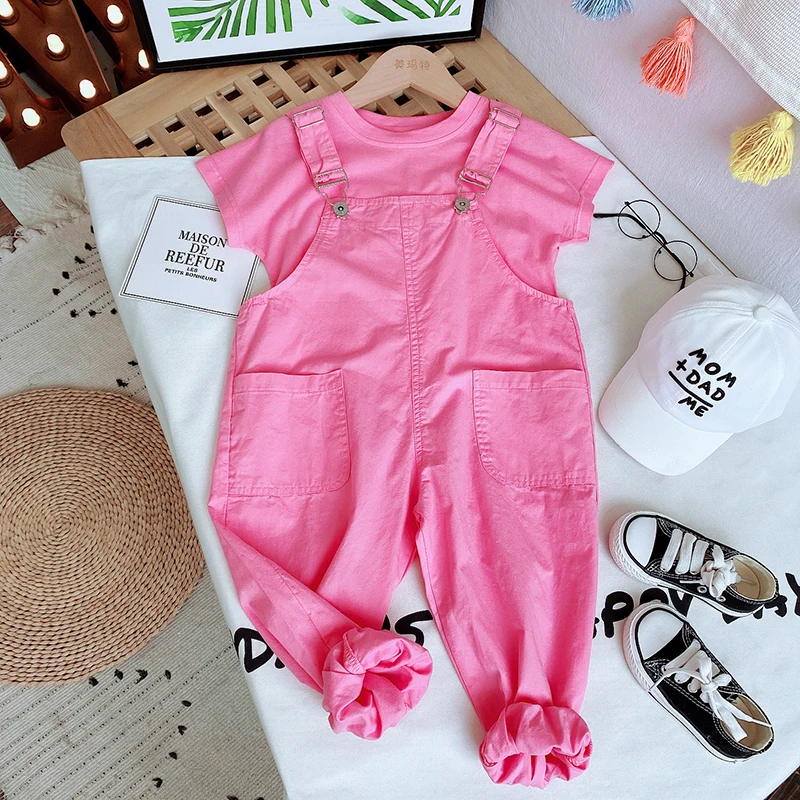 

New 2021 Girls Clothing Sets Summer Kids Clothes T-shirts & Baby Overalls 2pcs Cotton Children Clothing Girls Outfits 6 8 10 12Y