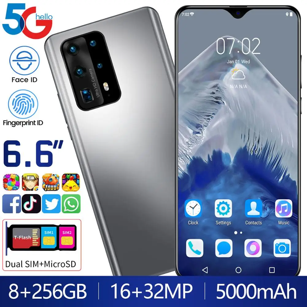 

Newest Smartphone P40 Pro+ Android 8GB RAM 256GB ROM 5000mAh Deca Core CPU Mobile Phone In Stock 6.6" 32MP Rear Cameras