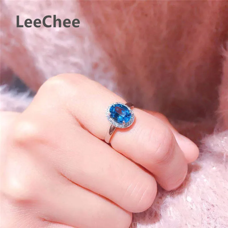 Natrual кольцо с голубым топазом модные ювелирные изделия из драгоценных камней для