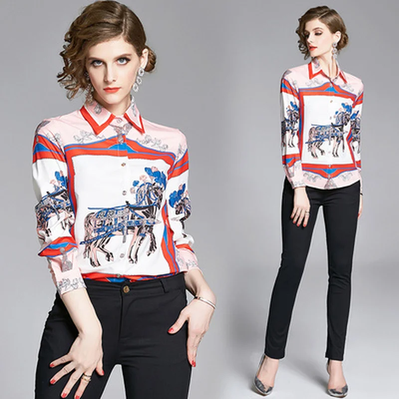 Женская модельная рубашка с длинным рукавом Повседневная Свободная винтажным