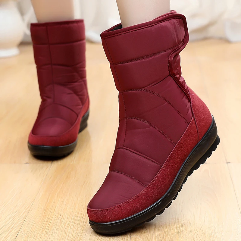 

Женские зимние ботинки до середины икры, теплые плюшевые ботинки на платформе, водонепроницаемая женская зимняя обувь, женские удобные бот...