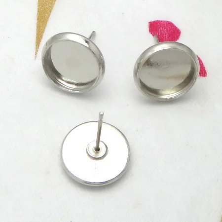 

50pcs 8/10/12/14mm Rhoduium Color Earring Post Cabochon Cameo Base Earring Setting Simple Style Stud Earrings DIY Findings