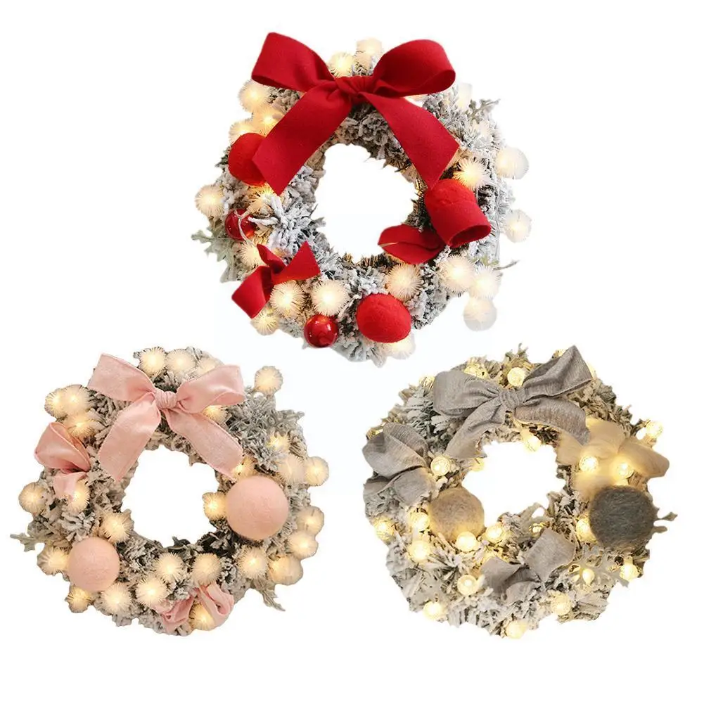 

2022 30CM Christmas Wreath Door Garland Decorations Hanging Front LED Light Party Artificial Garland Home Door Rattan With light