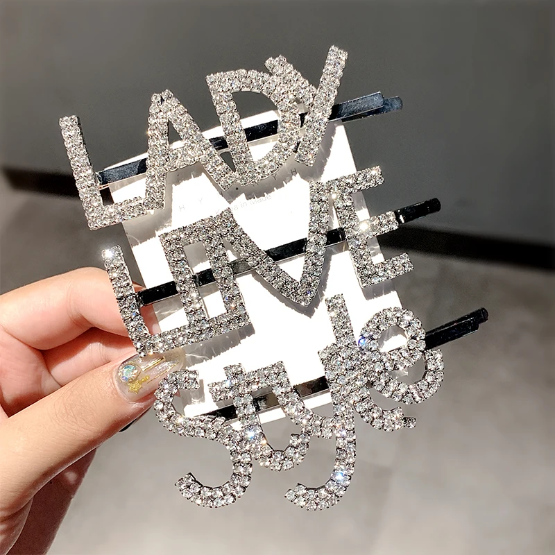 

New Women Luxury Shining Crystal Big Letter Hairpins Sweet Hair Ornament Headband Barrettes Hair Clips Fashion Hair Accessories