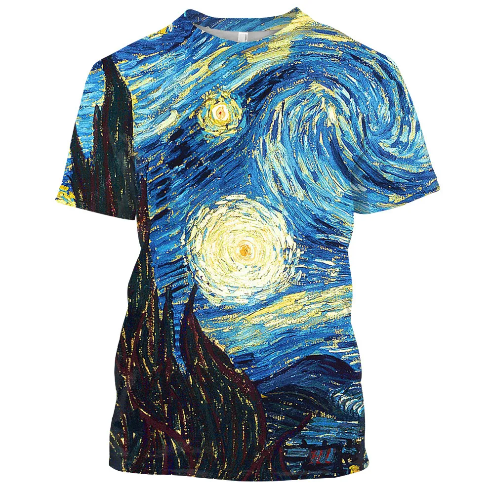 

2021 Summer Hot Sale Van Gogh Oil Painting 3D Printed T-shir Men Women Casual Round Neck Sports Short Sleeve Cool Tee Tops