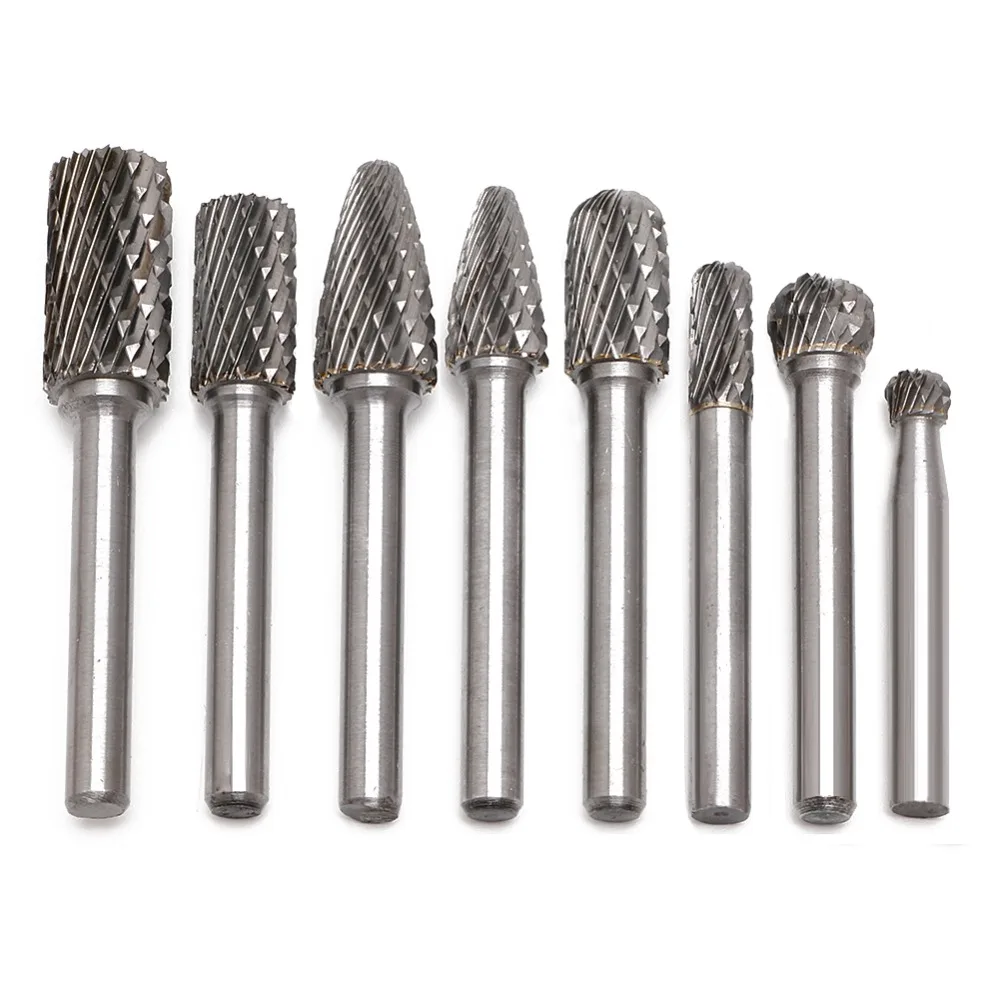 

8pcs/set 1/4" 6mm Tungsten Carbide Burrs Bits Metalworking Rotary Cutter Files CNC Engraving Hand Tool