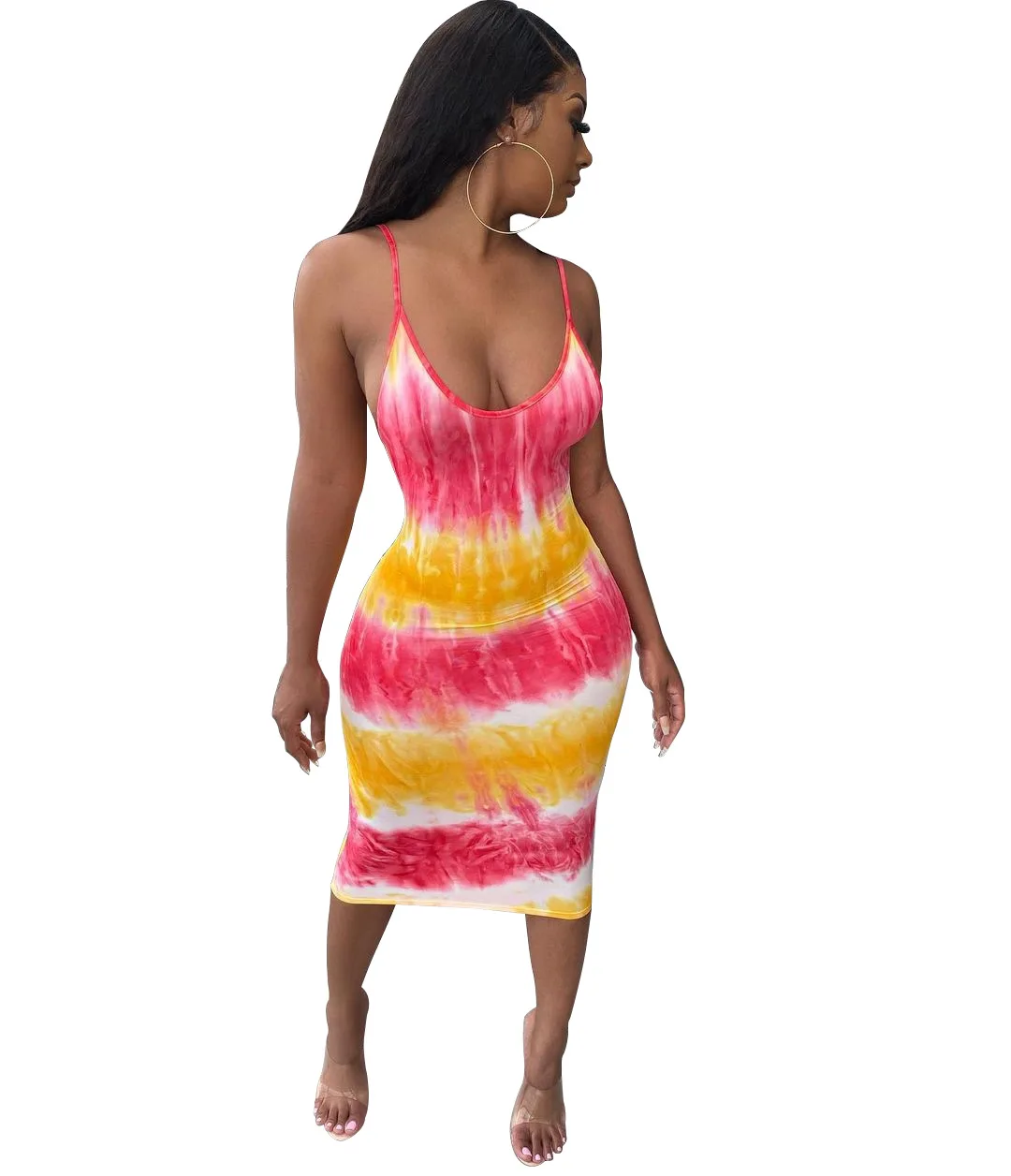 

Sexy women clothing summer tie-dyed sling backless dress