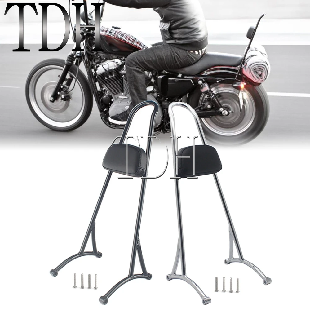 

Motorcycle Rear Passenger Sissy Bar Backrest 12'' Tall For Harley Sportster XL Iron Custom 883 1200 48 Forty Eight Chrome/Black