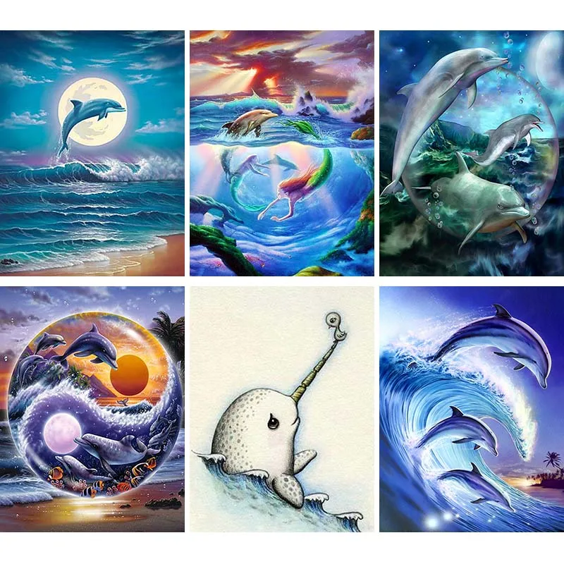 

Full 5D DIY Diamond Painting Ocean Dolphin Diamond Embroidery Cartoon Animals Mosaic Painting Cross Stitch Crafts Home Decor K45