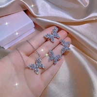 newly designed fashion jewelry open butterfly ring butterfly shape earring necklace womens bridal jewelry three piece set