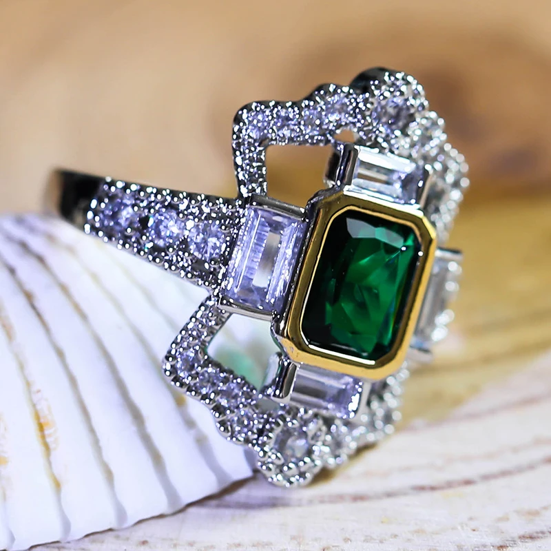 

Luxury Green Zircon Engagement Ring Vintage Silver Color Crown Filled Wedding Rings For Women Fashion Jewelry 2020 B4M226
