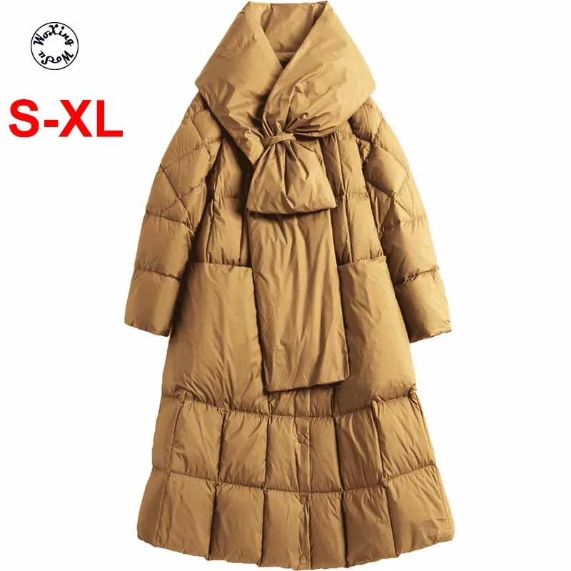 

XL Women's mid long down jacket thickened Europe high-end hooded fashion down coat white duck down jacket S to XL
