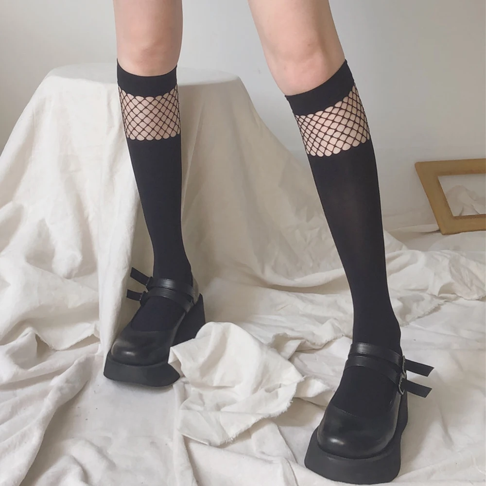 

2021 New Sexy Mesh Leg Socks Uniform Costumes Accessories Girl Trendy Fashion Fishnet Middle Tube Stockings