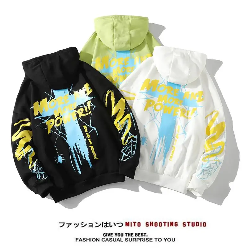 

2021 Autumn Spring Black White Print Skateboard Hoodies Men'S Sweatshirts Hip Hop Punk Streetwear Casual Pullover