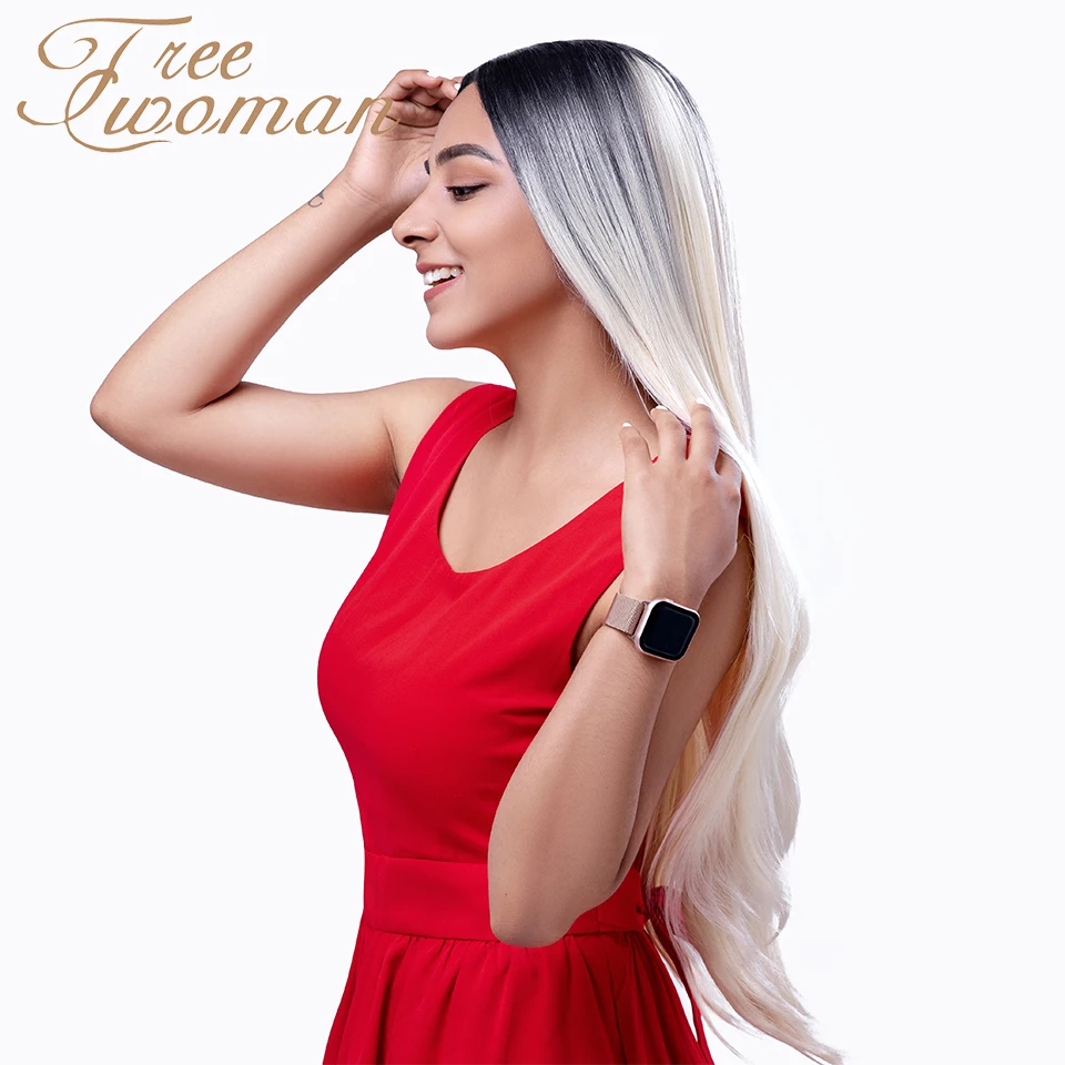 Парик FREEWOMAN с темными корнями прямые синтетические волосы 24 дюйма средней длины