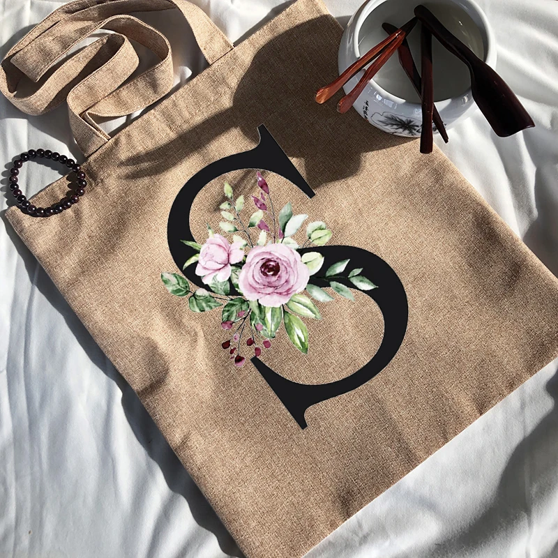 

Alphabet Flower Shoping Bags Canvas Fabric Bag Tote Korean Designer Handbags Customizable Women's Shopping Shopper Woman Printed