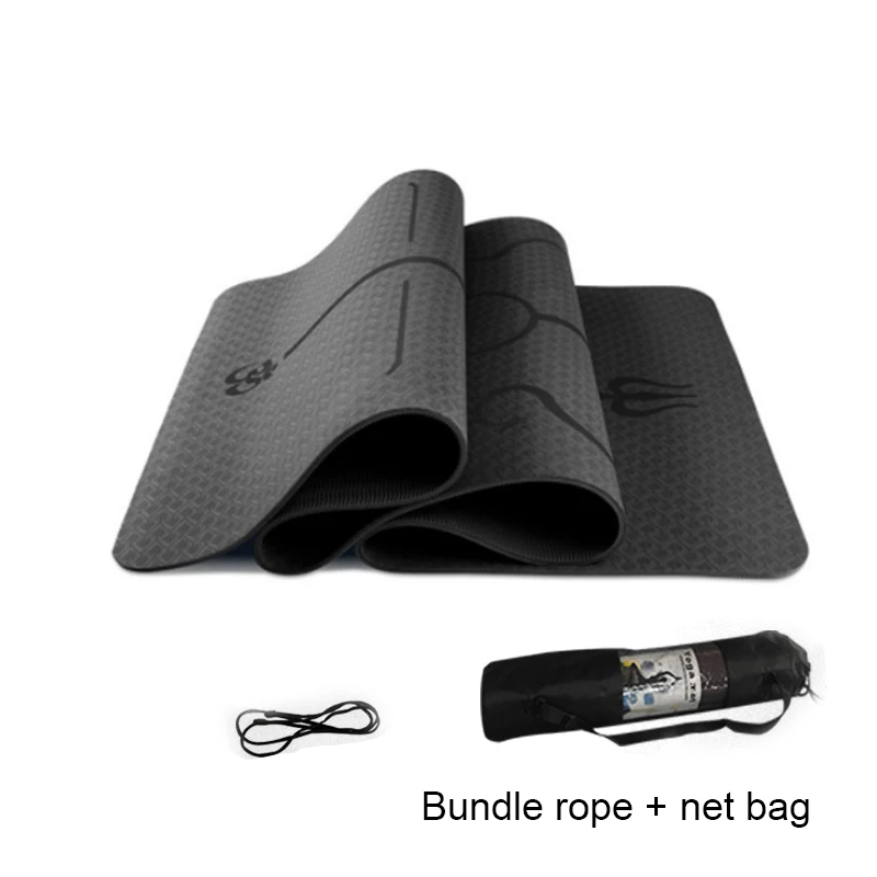 Резиновый удобный коврик для йоги нескользящий упражнений с позиционной линией