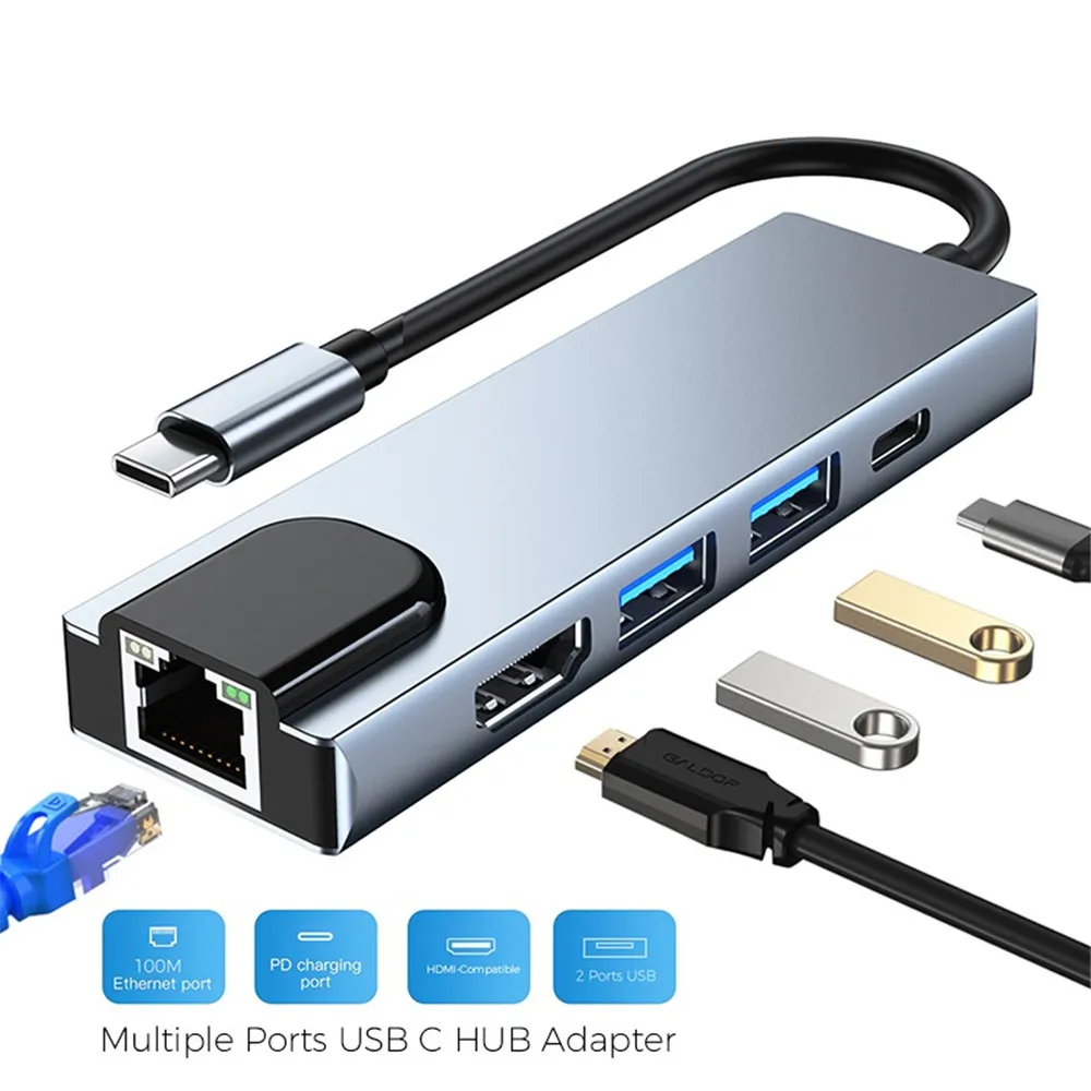 

USB-концентратор с портами USB 3,0, 4k, HDMI, RJ45
