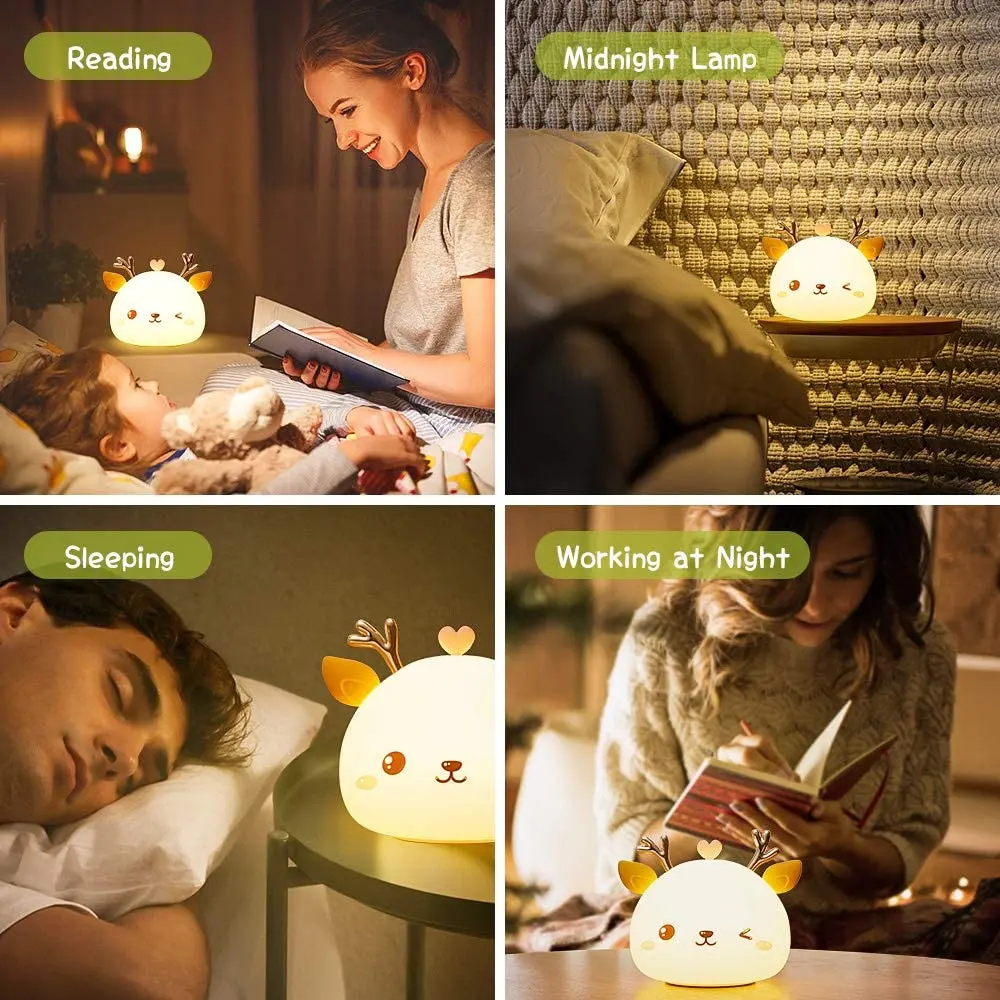 

Cute Soft Color Changing Deer Night Light,Portable and Rechargeable Squishy Deer Animal Lamp,Kawaii Bedroom Decor Decorations