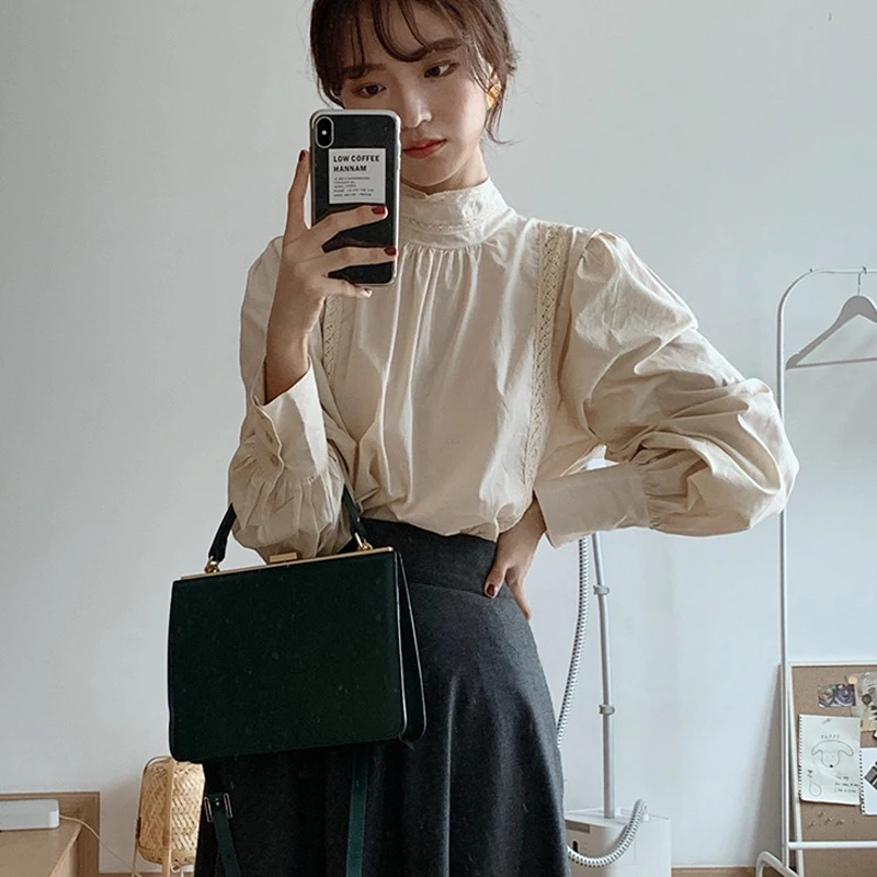 

Nbpm Puff Sleeve Blouses Woman Elegant Turtleneck Blouse Multiple Sizes Slim Solid New 2021 Spring Summer Women Dresses