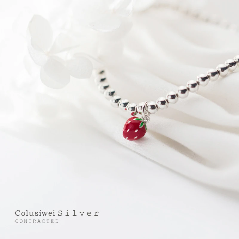 COLUSIWEI 925 Sterling Silver Cute Strawberry Charm Bracelet for Women Fashion Beaded Korea Style Jewelry Girl Gift | Украшения и