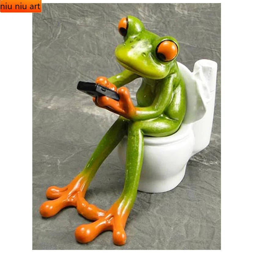 

Diamond Painting Frog Toilet To Play The Phone Diy Cross Stitch Diamond Embroidery Set Needlework WC Decor
