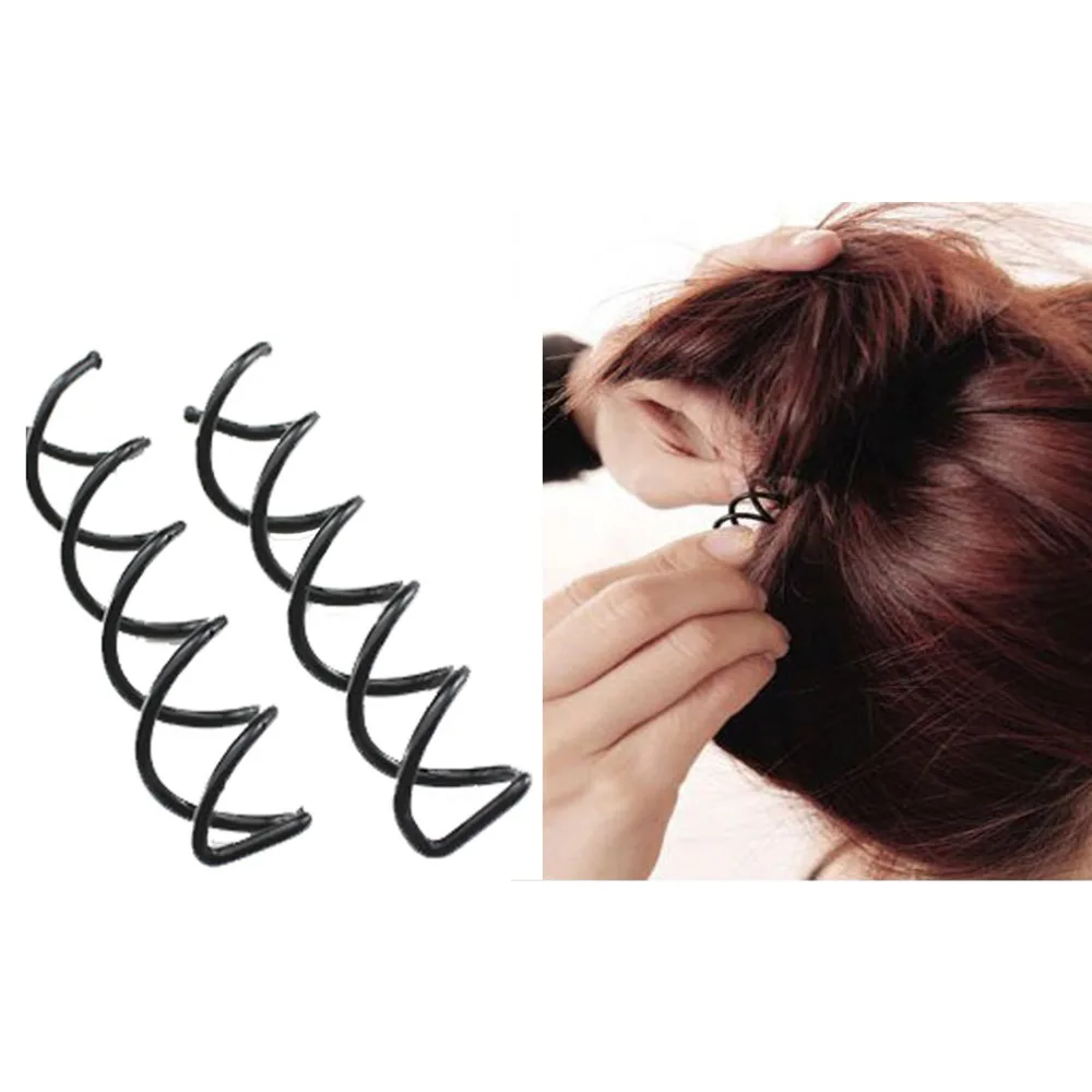 Набор из 2/6/10 черных серебряных золотых металлических шпилек для волос на спирали