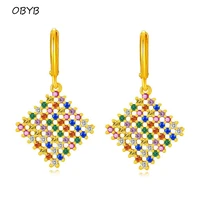 korean fashion gold dangle earrings square mesh inlaid color crystal zircon earrings for womens jewelry wedding party gifts