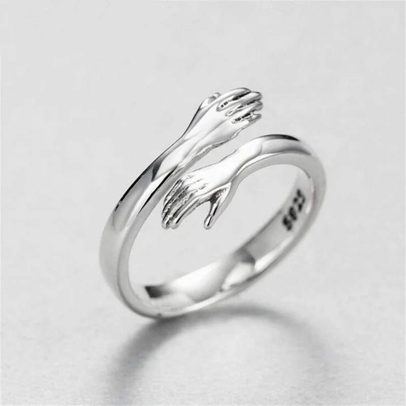 

Gold Silver Color Creative Love Romantic Hug Ring Retro Fashion Tide Carved Hand Open Finger Ring Party Wedding Couple Jewelry