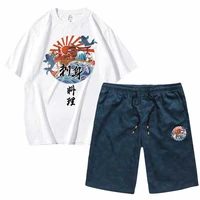 mens set ukiyo cat tees and shorts sportswear t shirts short sleeved set 2 pcs casual hip hop top tees wholesale sport shorts