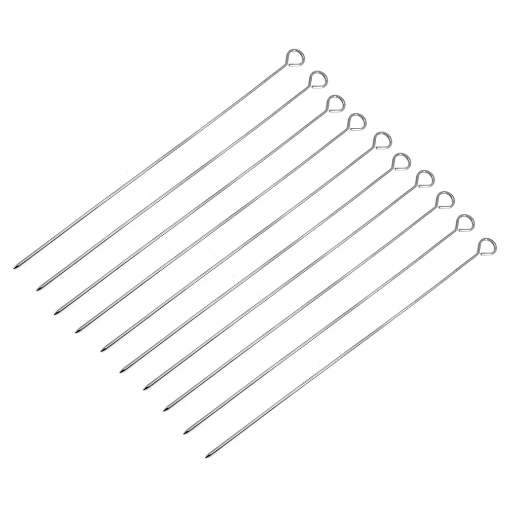 

10 Pcs Outdoor Picnic Barbecue Prod Stainless Steel BBQ Skewers Grill BBQ Meat Brochette Kebab Skewers Roasting Needles Tool