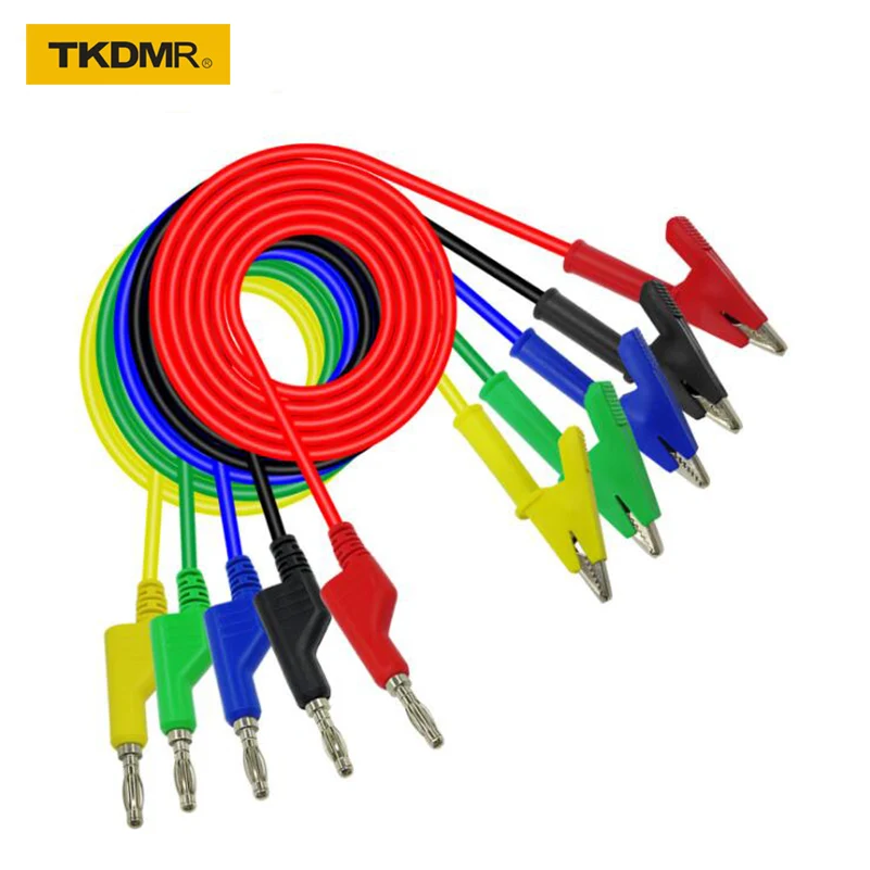 

TKDMR 1Set 5Pcs 1M 4mm Banana Plug to Alligator Clip Crocodile Test Probe Lead Wire Test Cable free shipping