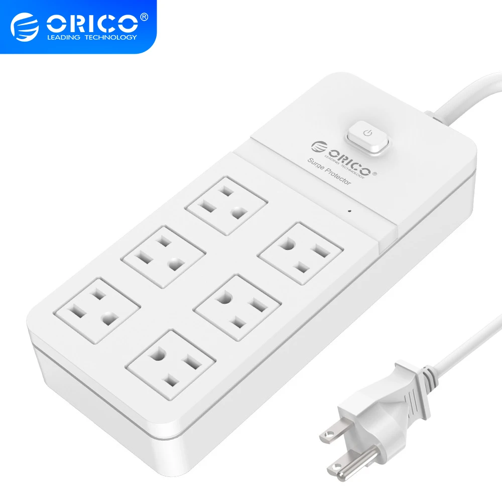 ORICO SPT S6 высокая защита от перенапряжения Силовая розетка полоса питания белый