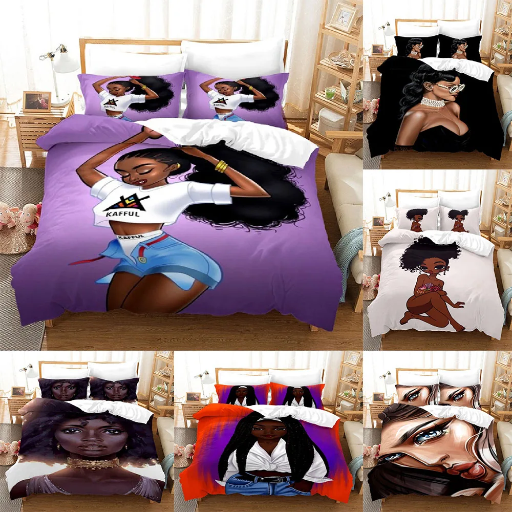 

StarBlue-HGS African Girl Sexy Wild Hot Woman Bedding Set Duvet Cover for Adults Man Queen King Size Hiphop DJ Girl Bed Linens