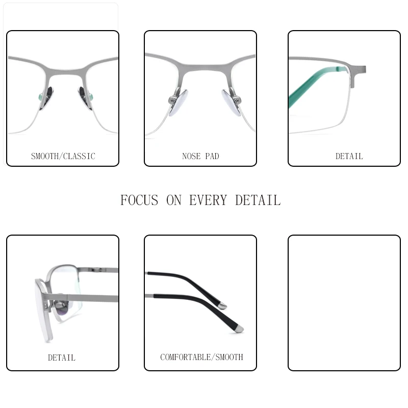Оправа для очков Мужская из чистого титана квадратные Полуободковые Рецептурные