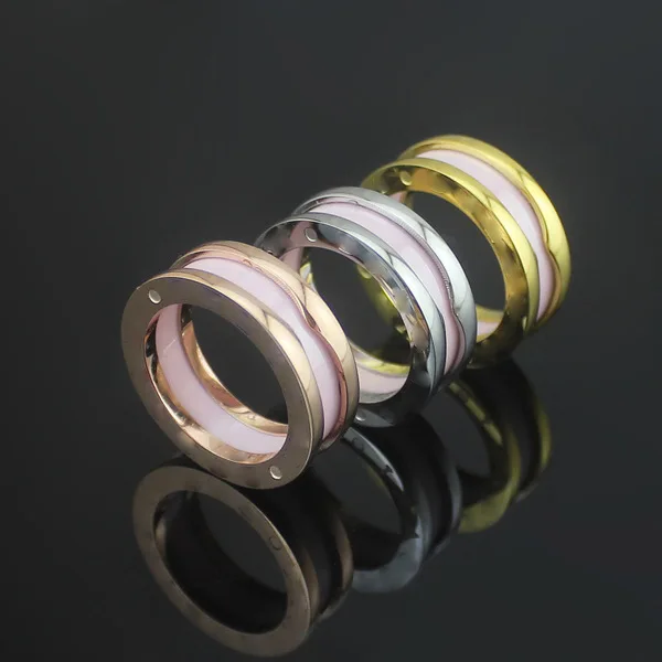 

Wholesale luxury fine jewelry high quality pink ceramic ring fashion titanium exquisite rose gold rings accessories jewel women