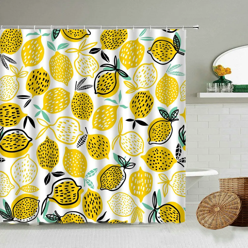 

Набор водонепроницаемых штор для душа, европейская ткань с принтом свежих фруктов, персика, лимона, ананаса, зеленых растений, экран для ван...